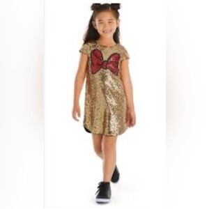 Disney Store Minnie Mouse Bow Gold Sequin Shift Girls Party Dress Holiday size 4